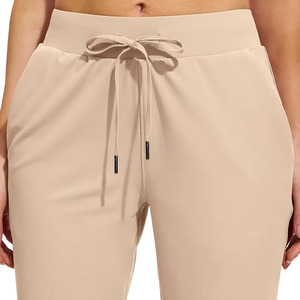 Pantalon d'hiver pour femme, taille haute, couleur unie, en coton tissé, coupe droite, longueur complète, coupe régulière, respirant, deux poches latérales - Product Image 5