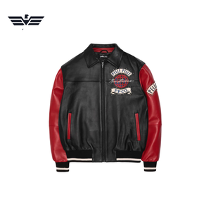 Veste en cuir pour homme Pelle, style varsity streetwear, noir et rouge, patchwork, design brodé, fermeture éclair, col montant, dégradé de couleurs - Product Image 2