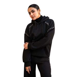 Sweat à capuche zippé oversize en molleton épais pour femme, style streetwear personnalisé, avec œillets métalliques, grande taille, effet délavé, modèle ELLE - Product Image 1