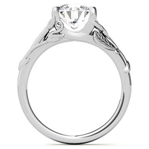 Anillo de compromiso vintage de moissanita con corte redondo, diseño floral grabado en forma de hoja, anillo de boda nupcial en oro blanco de 10K. - Product Image 6