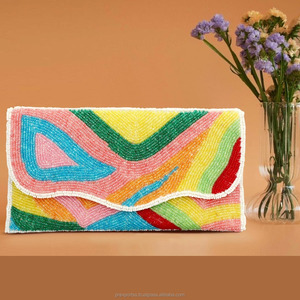 Bolso de mano portátil de moda abstracta y colorida, multicolor, con cuentas, de tela de algodón, para fiesta de boda, noche, bordado, de seda nupcial - Product Image 3