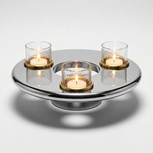 Handmade 9 cm Stainless Steel and Glass Candle <b>Lantern</b> with <b>Brass</b> Bubble Low Wide Halo Ring Mirror Centrepiece for Home Decor - Product Image 3