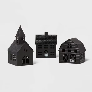 Linternas Navideñas de Plástico Negras en Forma de Casa, Decoración Tradicional para las Fiestas con Ventanas Recortadas y Detalles del Techo - Product Image 6