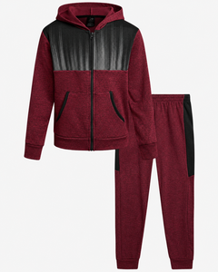 New Design Custom Embroidery Logo Adults Hooded <b>Tracksuit</b> Set Maroon Black Color Blocking Full Zip <b>Waterproof</b> Breathable - Product Image 1