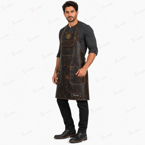 Tablier de chef unisexe en cuir Tileriver avec poches, design gaufré, fermeture à pression, manches courtes, pour restaurant et bar - Product Image 2