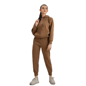 Trendy Women Soft Cotton Fleece 2 Piece Hoodie and Jogger Pants <b>Tracksuit</b> Set with Front Logo Winter Casual Activewear - Product Image 3