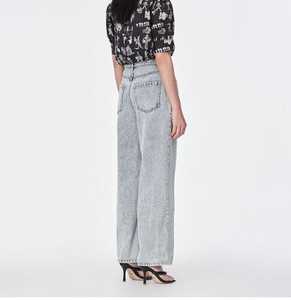 Jean taille haute à jambe large pour femme grande taille, couleur unie, style décontracté automne, coupe ample, longueur complète, en coton - Product Image 3