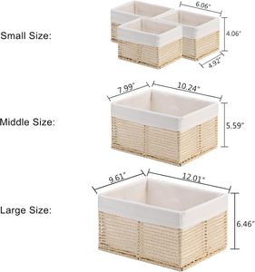 Hand-Woven Paper Rope Storage <b>Basket</b> Set with Soft Fabric Liner, <b>Rectangular</b> Cube Storage Bins for Home Organization - Product Image 2