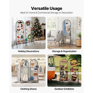 2 Pacchi di Pannelli a Griglia in Filo Metallico Nero 1,9 x 5,4 ft, Espositore Mobile per Arte con 20 Ganci e Ruote per Scaffali - Product Image 6