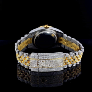 Montre-bracelet de luxe bicolore pour homme, boîtier carré en acier inoxydable, demi-sertie de diamants Moissanite, bracelet en cuir 20 mm, date numérique - Product Image 3