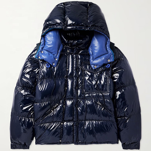 Men Navy Blue Hooded Puffer Jacket Solid Color <b>Waterproof</b> Polyester Wadding Casual Style Zipper Closure Regular Fit <b>Winter</b> <b>Coat</b> - Product Image 2