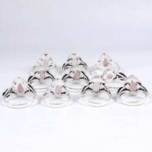 Anillo de Cuarzo Rosa Natural Hecho a Mano, Estilo Boho Vintage, con Baño de Plata 925 y Latón, Joyería para Mujer, Venta al Por Mayor - Product Image 3