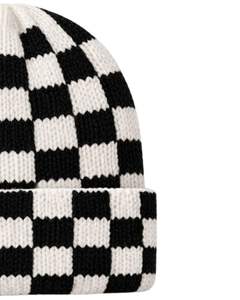 Gorro de punto personalizado con diseño de tablero de ajedrez en blanco y negro, gorro de invierno cálido con puño, gorro de punto acrílico suave, unisex, estilo streetwear. - Product Image 3