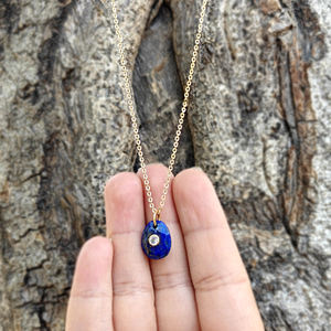Pendentif en lapis-lazuli naturel en forme d'œuf, best-seller, avec accent de zircon cubique minuscule serti sous clos, plaqué or, collier minimaliste. - Product Image 3