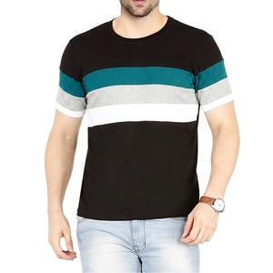 เสื้อยืดแขนสั้นผู้ชายลำลอง คอโอ ลายทางตัดสี ทรงปกติ ผ้าถัก - Product Image 3