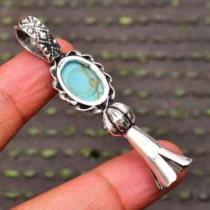 Collar con Colgante de Plata de Ley Turquesa, Joyería Artesanal con Piedras Preciosas en Forma de Cruz para Mujer, Regalo al por Mayor, Moda Clásica de Alta Gama - Product Image 3