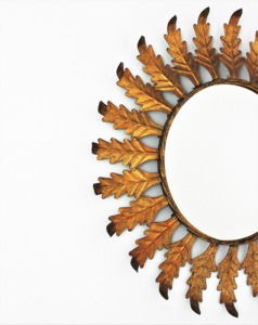 Oval Metal Mirror With <b>Leaf</b> Design Traditional <b>Wall</b> <b>Decor</b> - Product Image 2