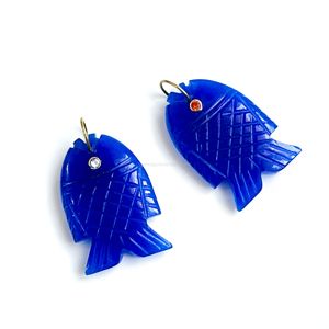 จี้ปลาหยกสีน้ำเงินธรรมชาติ เงินแท้ 925 ทำมือ ประดับพลอยรูปปลา สร้อยคอแกะสลักด้วยมือ เครื่องประดับคริสตัลบำบัด - Product Image 2