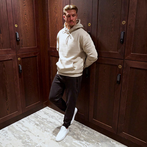 High Quality Snap Button Collar No <b>String</b> 400gsm Cotton Pull Over Custom logo Men Blank Hoodie Set - Product Image 5