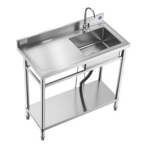 Lavello Commerciale Monoblocco Autoportante in Acciaio Inox 39.4 X 19.7 X 37 Pollici con Rubinetto per Utenti Mancinici - Product Image 6