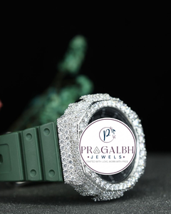 นาฬิกา Pragalbh Jewels แบบกำหนดเอง ประดับเพชรหรูหรา สไตล์ฮิปฮอป ควอตซ์โครโนกราฟ สายยางสีเขียว - Product Image 2