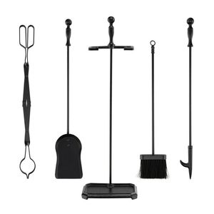 Set di 5 Utensili per Caminetto con Supporto, Include Pinze, Spazzola, Paletta, Braciere e Accessori Essenziali - Product Image 1