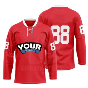 Maillot de hockey sur glace personnalisé pour homme, blanc, noir, rouge, col en V, manches longues, impression sublimée, maille respirante, numéro d'équipe sur le devant, 3D - Product Image 2