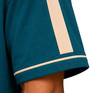 Teal Blue Mens Oversized T Shirt And Shorts <b>Set</b> Beige Contrast Panels Custom Logo Crew Neck Casual Streetwear Wholesale Supplier - Product Image 5