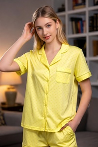 Womens <b>light</b> blue pajama top with short sleeve button up and pocket in studio for soft comfortable sleepwear collection - Product Image 3