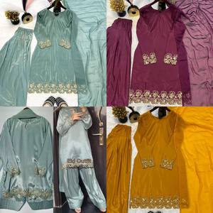 Luxury Silk 3 Piece <b>Kurti</b> Set for Diwali Eid Engagements Family Functions and Special Occasion Wear Available for Export Price - Product Image 2