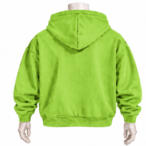 Sudadera con capucha verde lima para hombre, con cremallera, apliques de letras en chenilla, forro polar grueso, corte holgado, estilo casual urbano, con bolsillo frontal. - Product Image 2