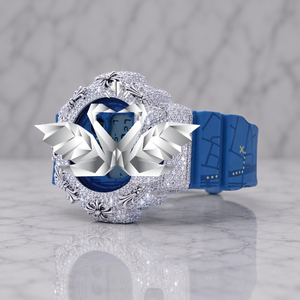 Luxury Fashion Floral Engraved Analog Watch Men Blue Rubber Strap Full Moissanite Diamond Paved Stainless Steel Case Mechanical - Product Image 2