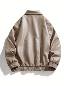 AAFII IMPEX Blouson Bomber Unisexe en Cuir PU Beige Col Rabattu Fermeture Éclair Écologique Vintage Décontracté Imperméable - Product Image 6