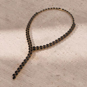 Collier tennis en onyx noir taille poire, collier en vermeil doré, bijoux faits main en pierres précieuses pour femme - Product Image 2