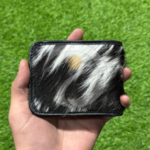 Portefeuille fin en cuir de vachette fait main avec poils, porte-cartes, portefeuille en cuir lisse avec coutures fines - Product Image 1