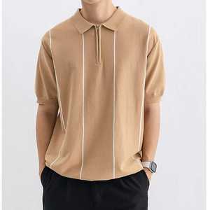 Polo en maille à col zippé pour homme, à rayures verticales, coupe athlétique 2026, coloris beige, blanc, noir, marron et vert, vêtement de sport décontracté HD - Product Image 1