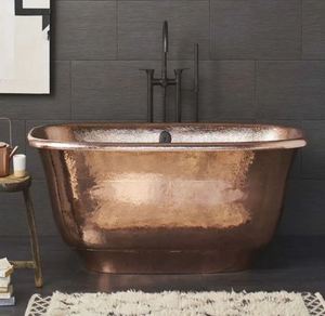 Bañera Independiente de Cobre de Lujo, Bañera Ovalada con Acabado Pulido en Níquel para Spa en Casa - Product Image 6