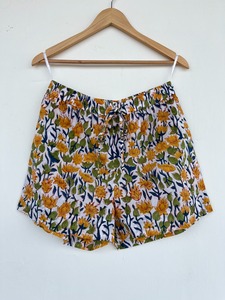 Yellow Floral Cotton Women Co ord <b>Set</b> Short Sleeve <b>Tie</b> Front Top Elastic Waist Shorts Two Piece Summer Outfit Beachwear - Product Image 5