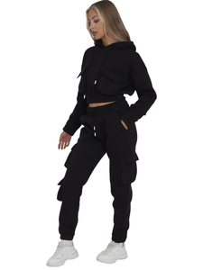 ชุดวอร์มผู้หญิงแบบมีกระเป๋า 2 ชิ้น ชุดลำลองพร้อมเสื้อฮู้ดครอป สไตล์ทันสมัย ใส่สบายในฤดูหนาว เหมาะสำหรับใส่ในชีวิตประจำวัน พร้อมปรับแต่งได้ - Product Image 2