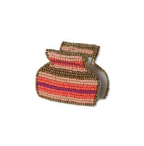 Pinzas para el pelo Anna bicolor a rayas con cuentas, nueva tendencia, bordado con cuentas de semillas, hecho a mano en India, metal, tela, acrílico - Product Image 1