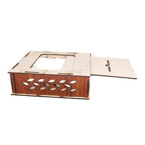 Porte-mouchoirs en bois écologique moderne avec ouverture coulissante carrée à motif de feuilles pour voiture, hôtel, bureau - Product Image 3