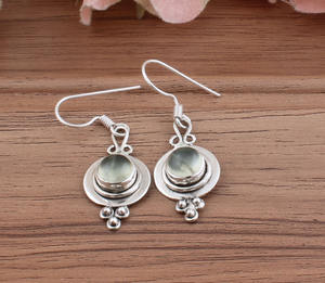 Boucles d'oreilles en préhnite naturelle, argent sterling 925, pierre précieuse verte facettée, boucles d'oreilles pendantes pour femmes, bijoux de luxe authentiques pour mariage et fête - Product Image 6