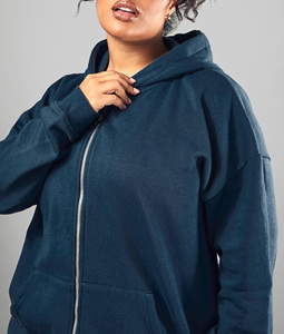 Sudadera con Capucha y Cremallera para Mujer, de Alta Calidad, Color Azul Marino Sólido, Felpa de Algodón, Manga Larga con Bolsillos, para Otoño y Uso Casual - Product Image 6