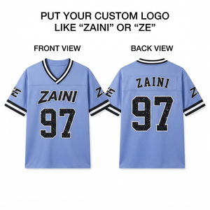 Men American Football Jersey Premium Polyester Mesh 160 GSM <b>Blue</b> <b>White</b> Black <b>Striped</b> Panels Custom Logo Stitched Applique Work - Product Image 1