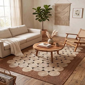 Tapis en jute fait main, rectangulaire, motif géométrique, noir et beige naturel, décoration moderne pour salon, nettoyage facile, lavable - Product Image 4