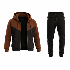 ชุดวอร์มผู้ชายสีน้ำตาลและสีดำ เสื้อฮู้ดซิปพร้อมกางเกงจ็อกเกอร์ ทรงเข้ารูป สวมใส่สบาย เหมาะสำหรับออกกำลังกาย วิ่ง และเล่นกีฬา - Product Image 3