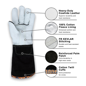 Gants de soudure en cuir résistants à la chaleur, gants de travail de sécurité en cuir de vachette pleine fleur à manchette longue, gants industriels pour haute température et barbecue - Product Image 4
