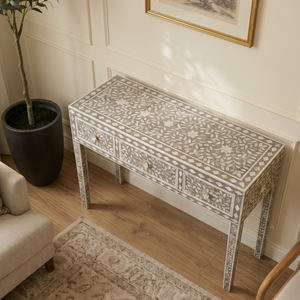 Console de rangement artisanale en nacre, meuble d'entrée traditionnel avec tiroirs pour salon et décoration intérieure - Product Image 3
