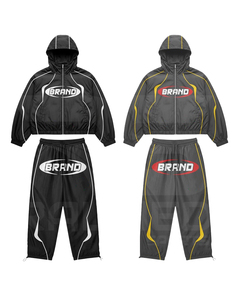 Ensemble de survêtement avec veste à capuche zippée et pantalon, manches longues, coupe ample, style sportif unisexe pour adulte, respirant, 100% nylon, idéal pour l'automne - Product Image 1