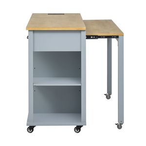 Isola da Cucina K K da 47 Pollici con Tavolo da Pranzo Estensibile, Impiallacciatura in Legno di Gomma e Ripiano Interno con Funzionalità di Stoccaggio - Product Image 4